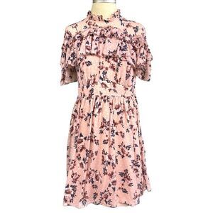 Kate Spade Women's Pink Floral Silk Prairie Rose Clip Ruffle Mini Dress Sz 6